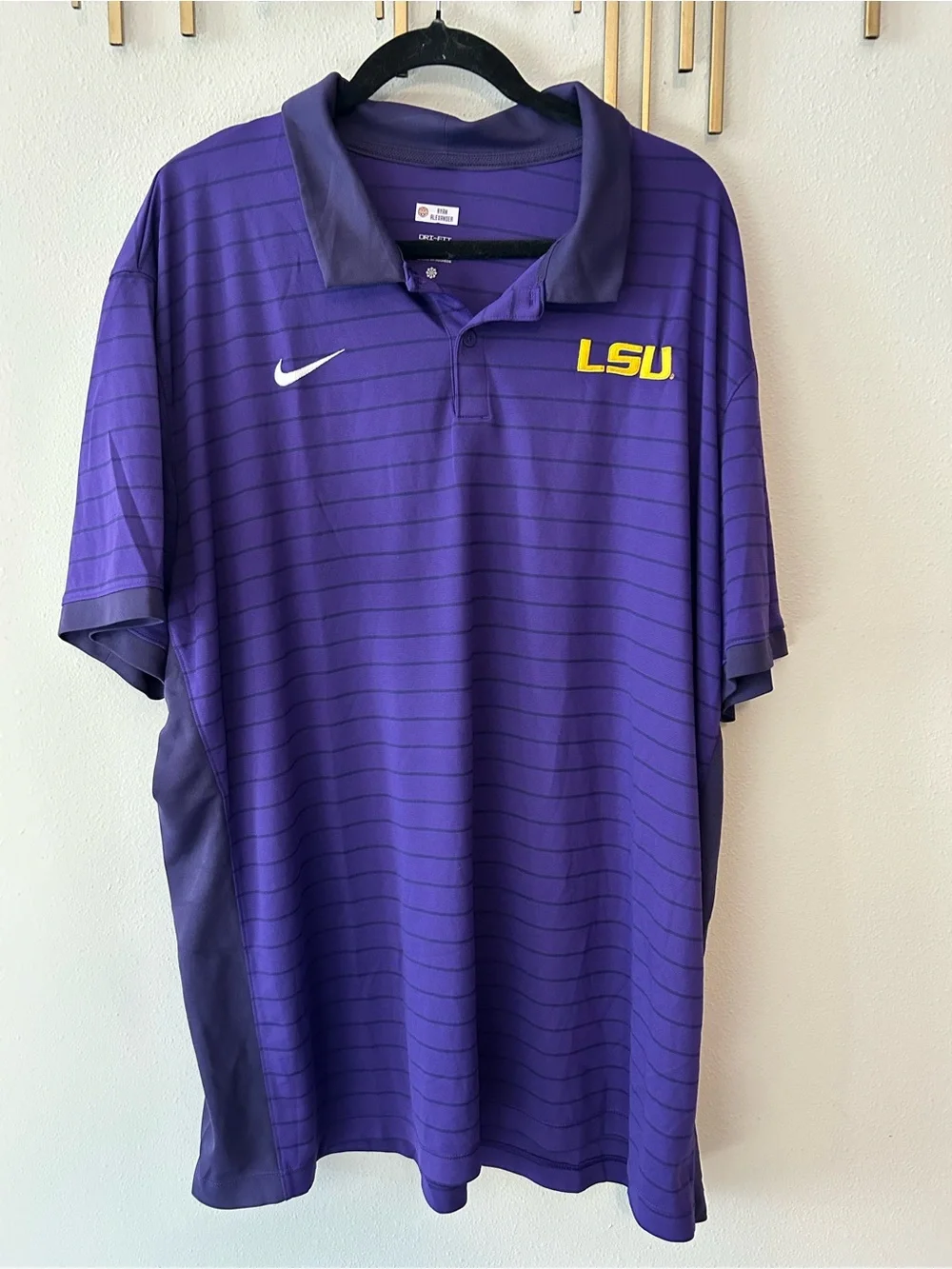 Nike Purple LSU Polo with Yellow Logo